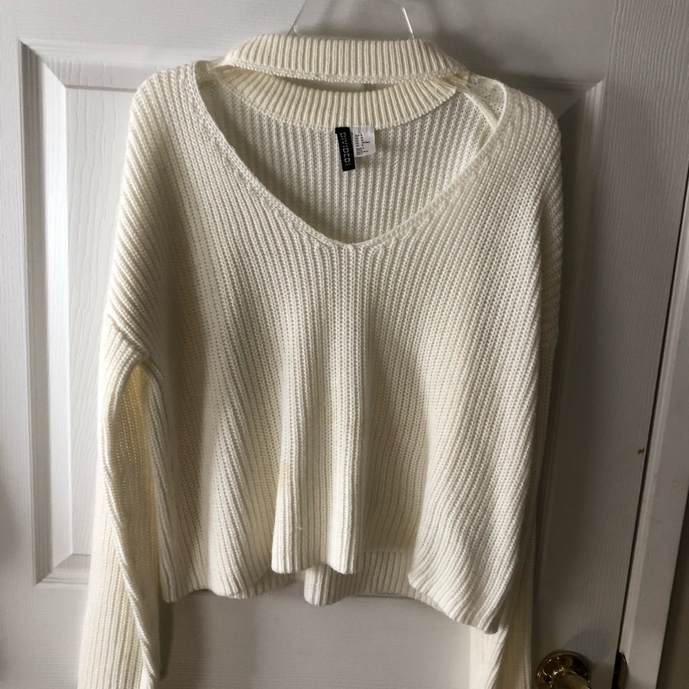 White H&M open chest sweater